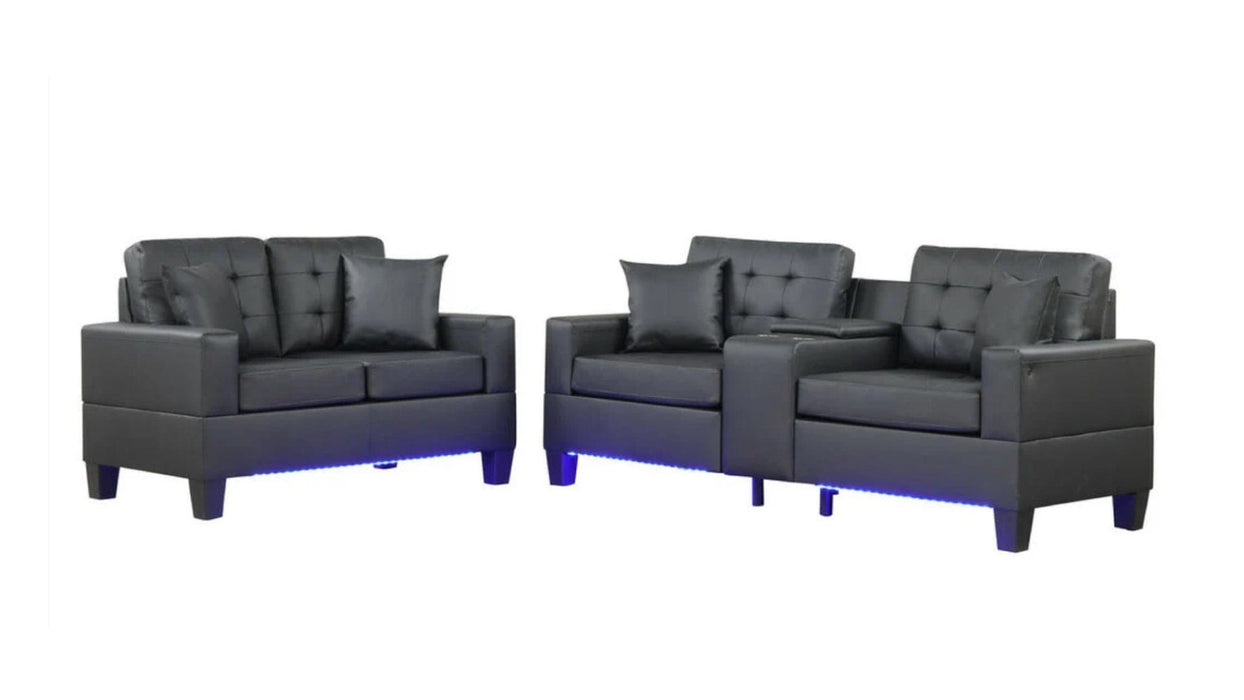 Genesis Black Faux Leather Sofa & Loveseat Set