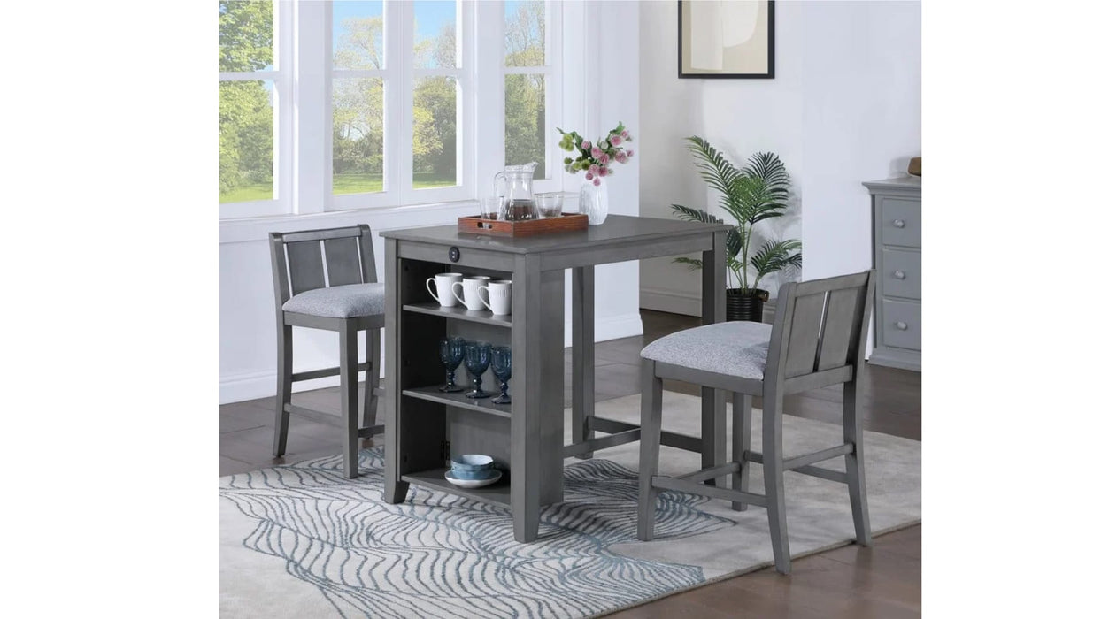 Graham Pub Gray Wood And Upholstered Bar Height 3pc Set