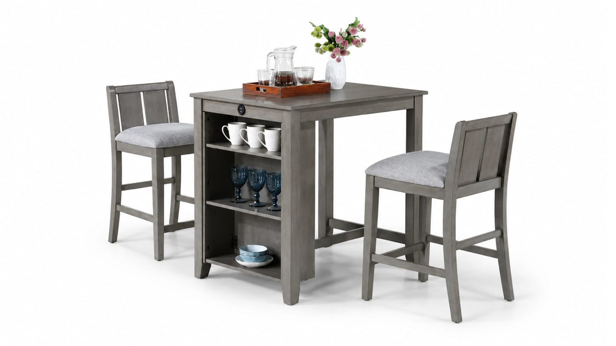 Graham Pub Gray Wood And Upholstered Bar Height 3pc Set