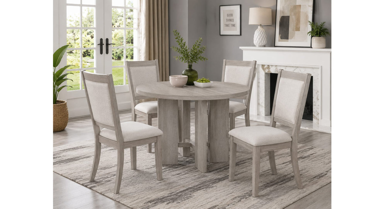 Gray Wood And Upholstered Standard Height 5pc Dining Table & Chair Se