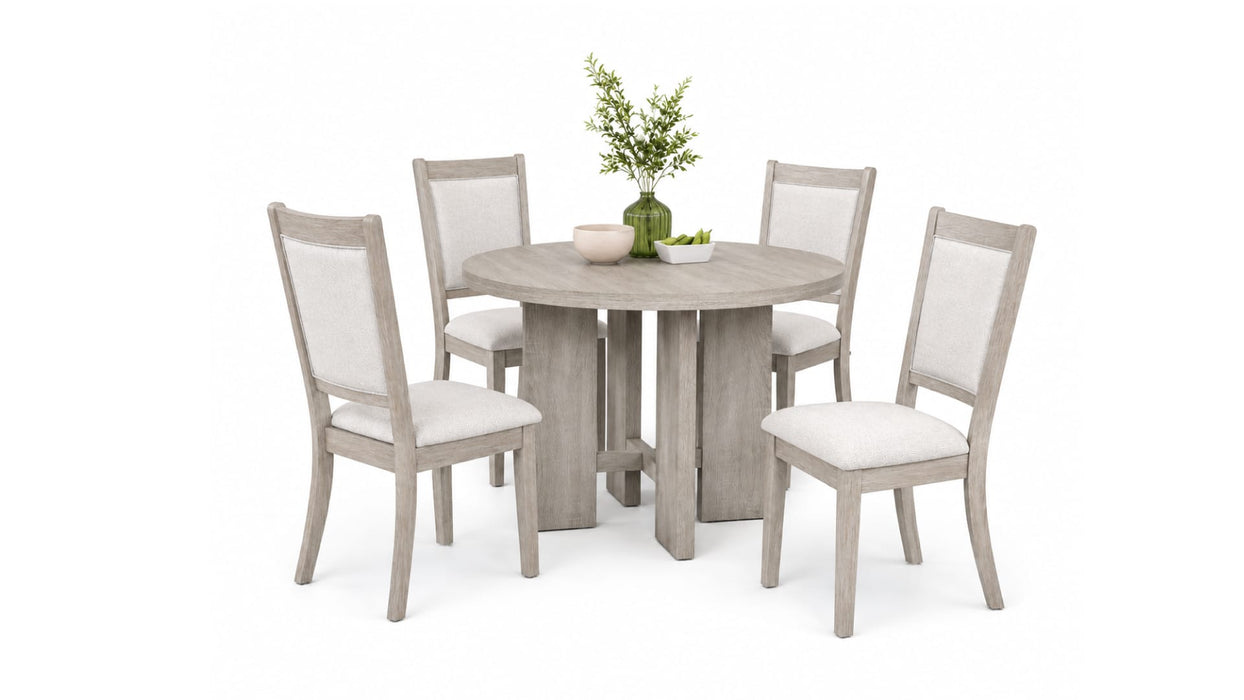 Gray Wood And Upholstered Standard Height 5pc Dining Table & Chair Se