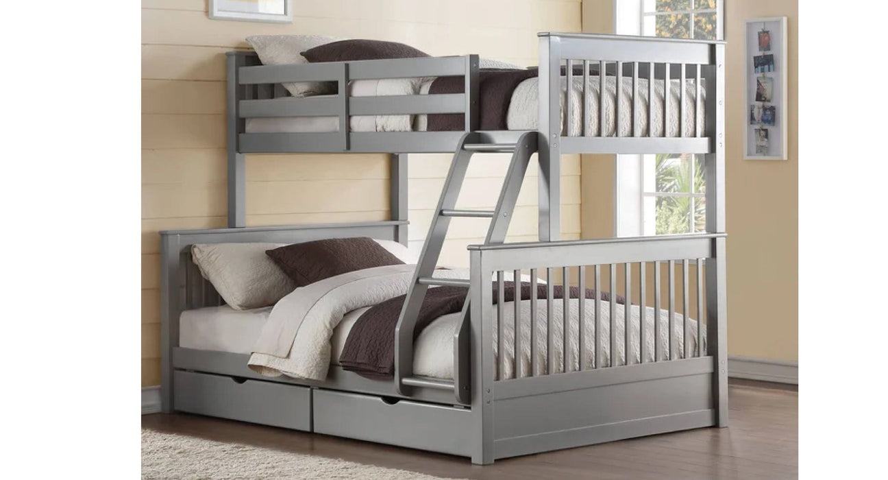 Haley II Gray Wood Twin Over Full Bunk Bed & Under Bed Storage