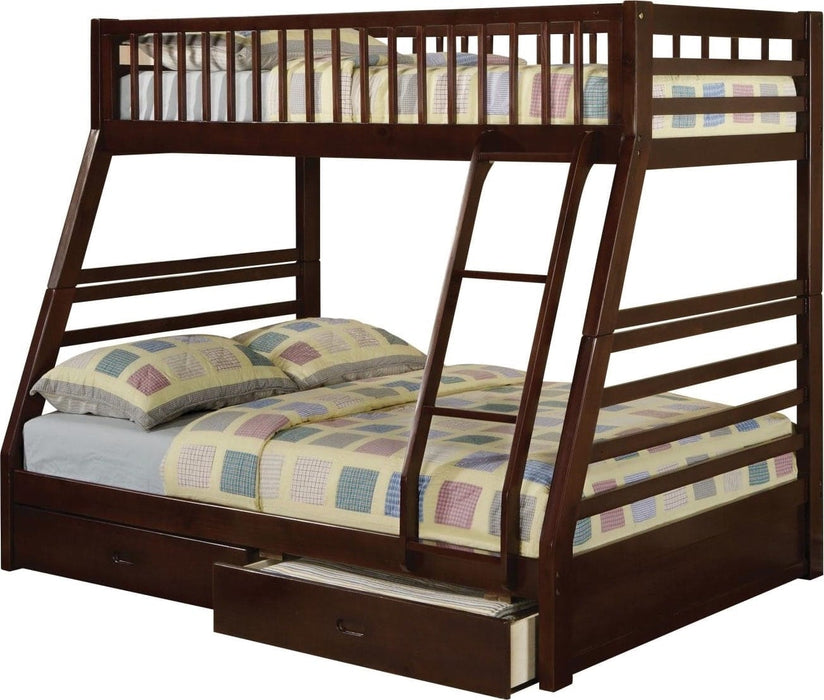 Jason Brown Wood Twin Over Full Bunk Bed & Under Bed Storage