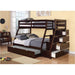 Jason Brown Wood Twin Over Full Bunk Bed with Stairway & Storage