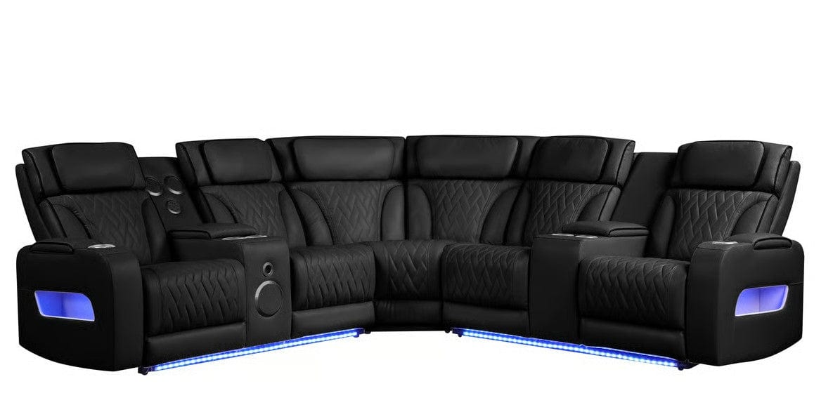 Jazz Black Leather Match Power Recliner Sectional With Power Headrest