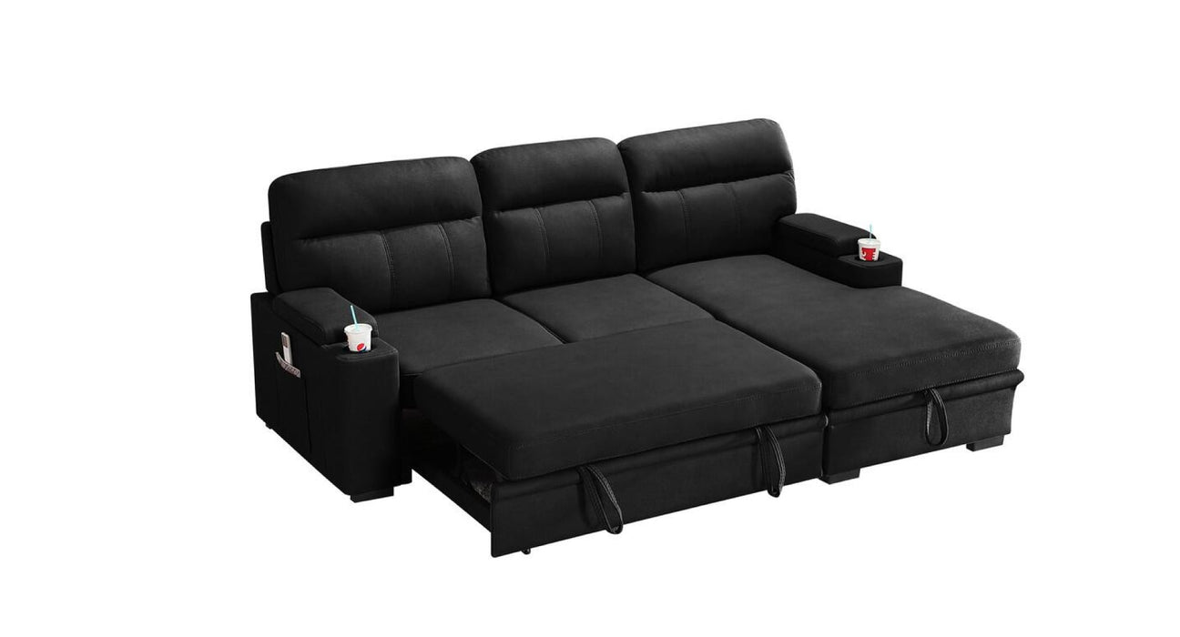 Kaden Black Microfiber Sectional Sleeper Sofa