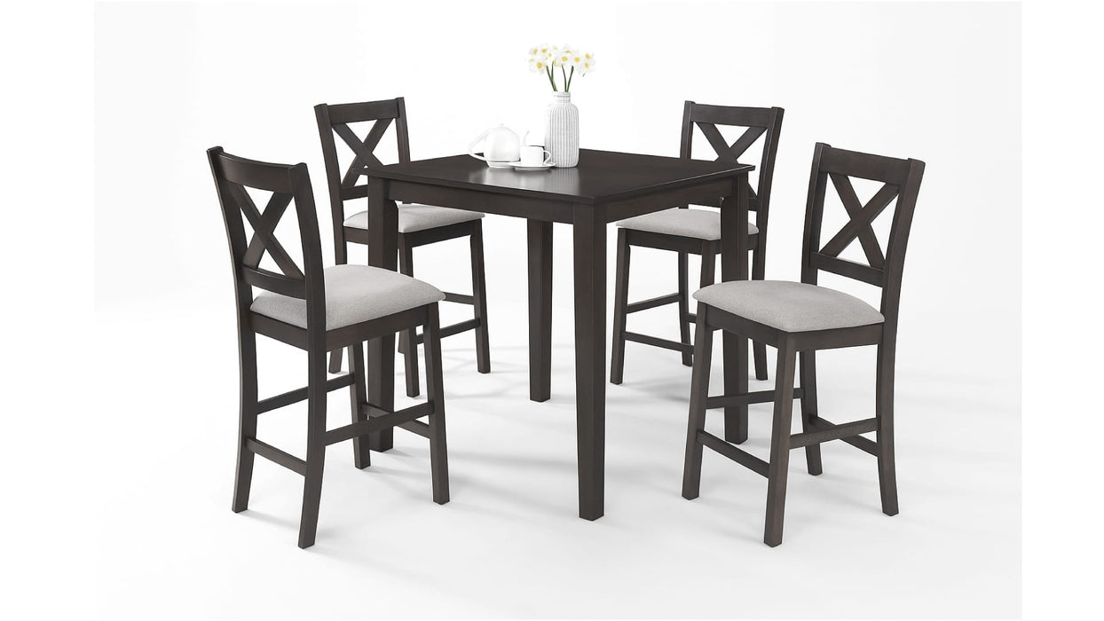 Lago 5pc counter height dining set: dark espresso table with four X-back chairs
