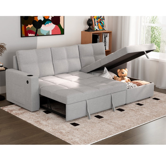 Light Gray Gray Fabric Sectional Sleeper Sofa