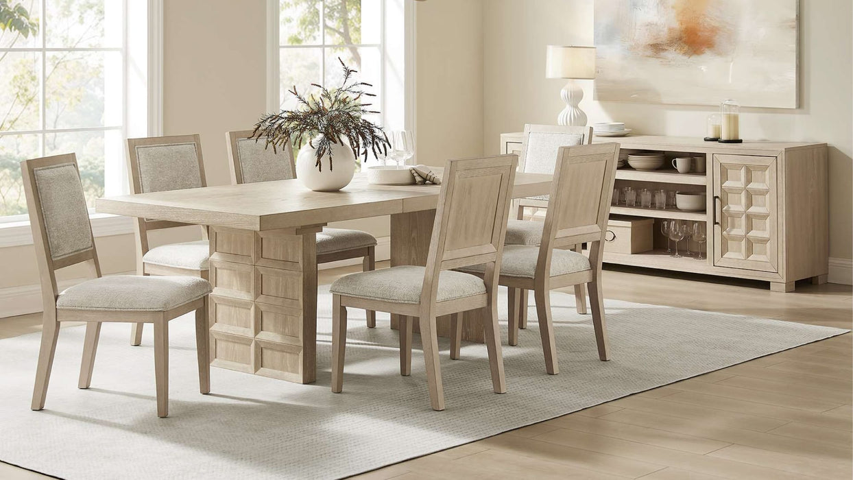 Lindsay Beige Wood And Upholstered Standard Height 7pc Dining Table &