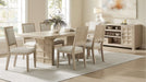 Lindsay Beige Wood And Upholstered Standard Height 7pc Dining Table &