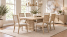 Lindsay Beige Wood And Upholstered Standard Height 7pc Dining Table &