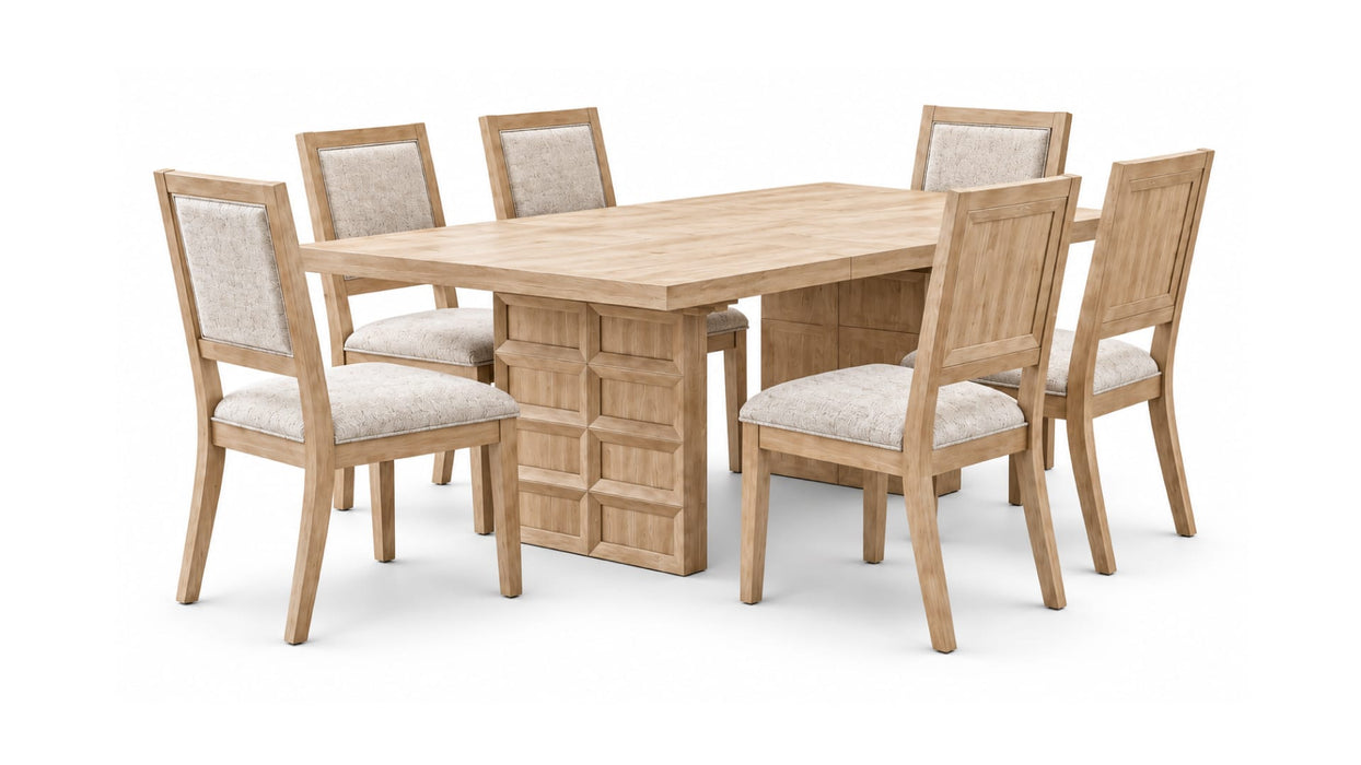 Lindsay Beige Wood And Upholstered Standard Height 7pc Dining Table &
