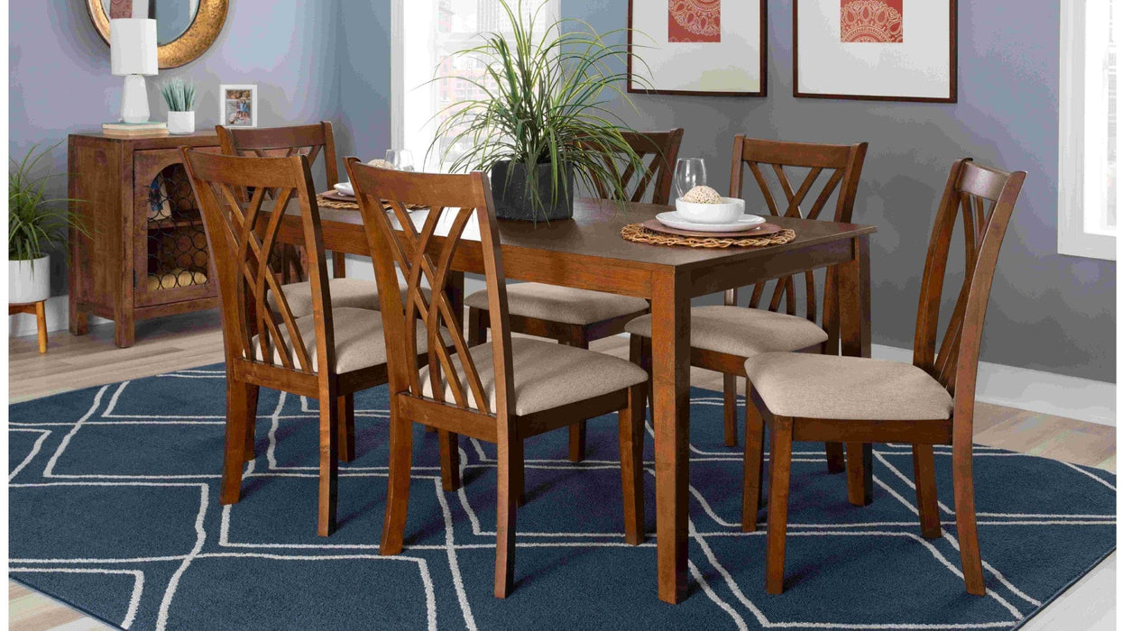 Linon Brown Wood And Upholstered Standard Height 7pc Dining Table & C