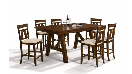 Littlefield Brown Wood And Upholstered Counter Height 7pc Dining Tabl
