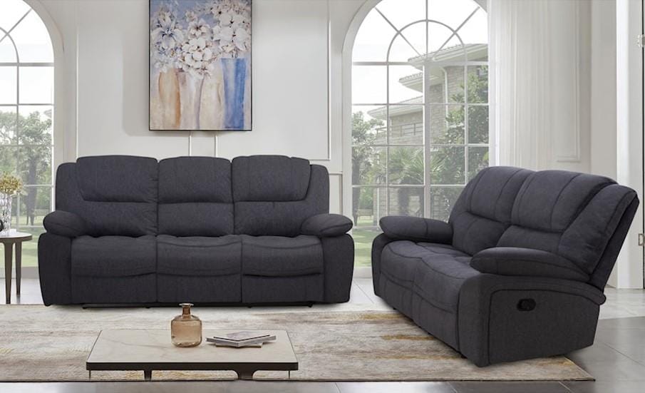 London Blue Polyester Reclining Sofa And Loveseat Set