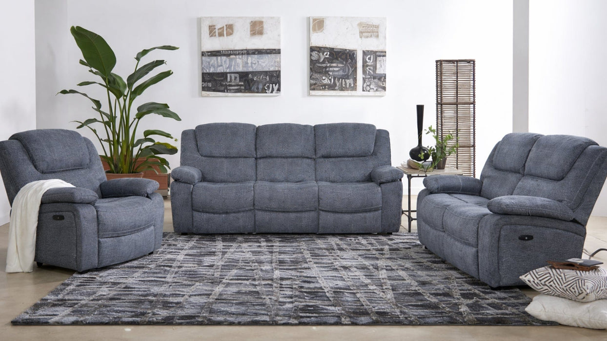 London Blue Polyester Reclining Sofa And Loveseat Set