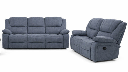 London Blue Polyester Reclining Sofa And Loveseat Set