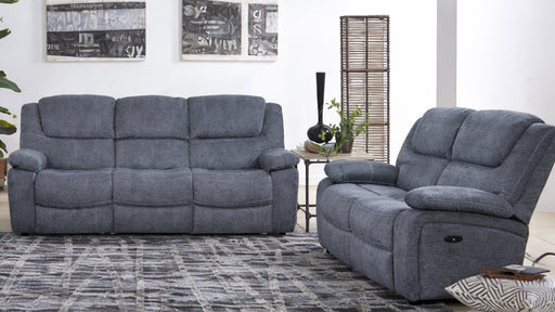 London Blue Polyester Reclining Sofa And Loveseat Set