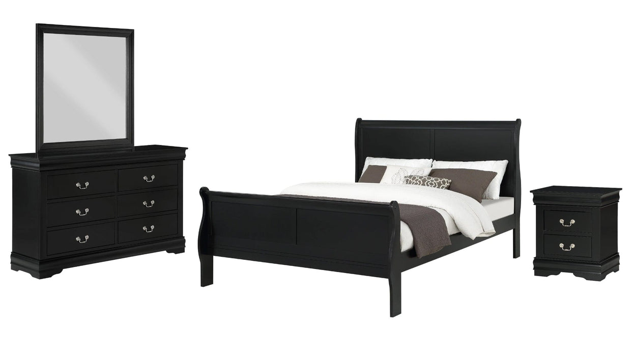 Louis Philippe Black Wood Full Bedroom Set