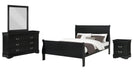 Louis Philippe Black Wood Full Bedroom Set