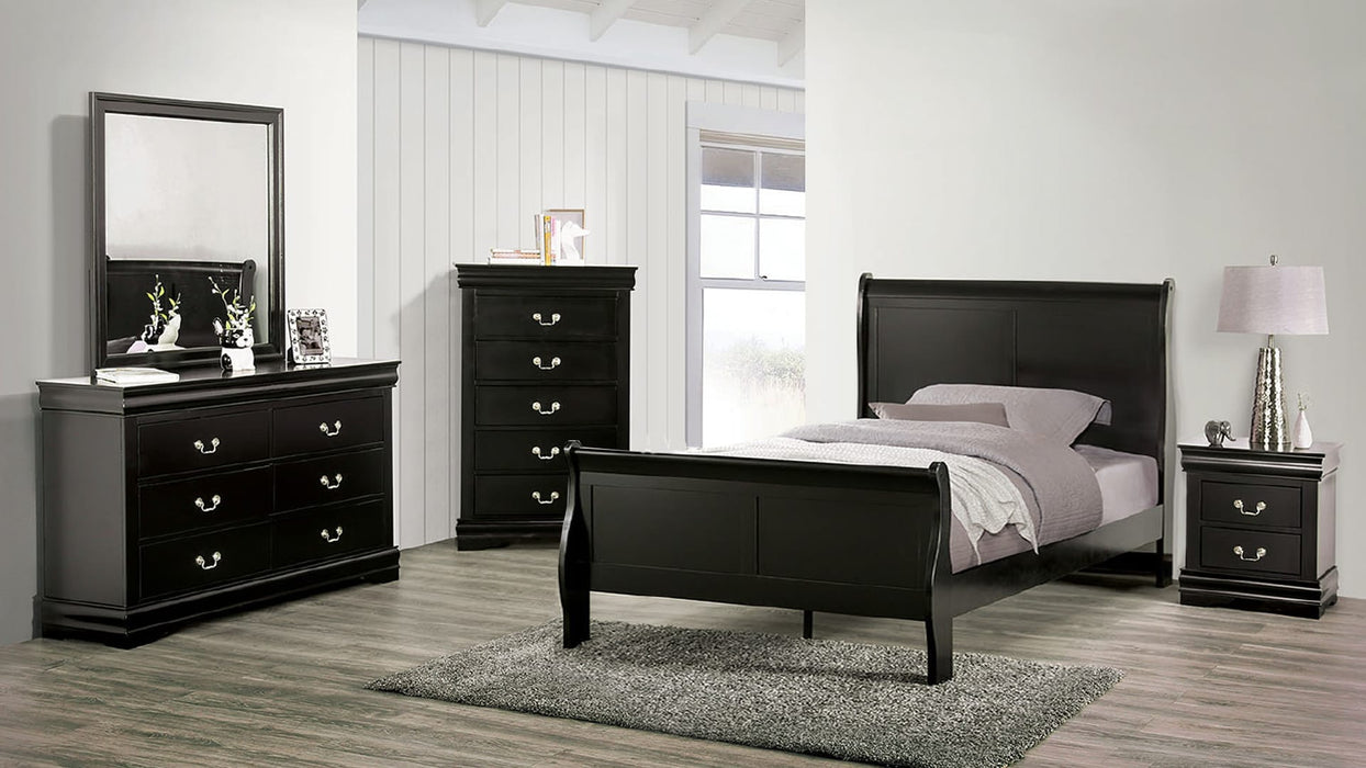 Louis Philippe Black Wood Full Bedroom Set