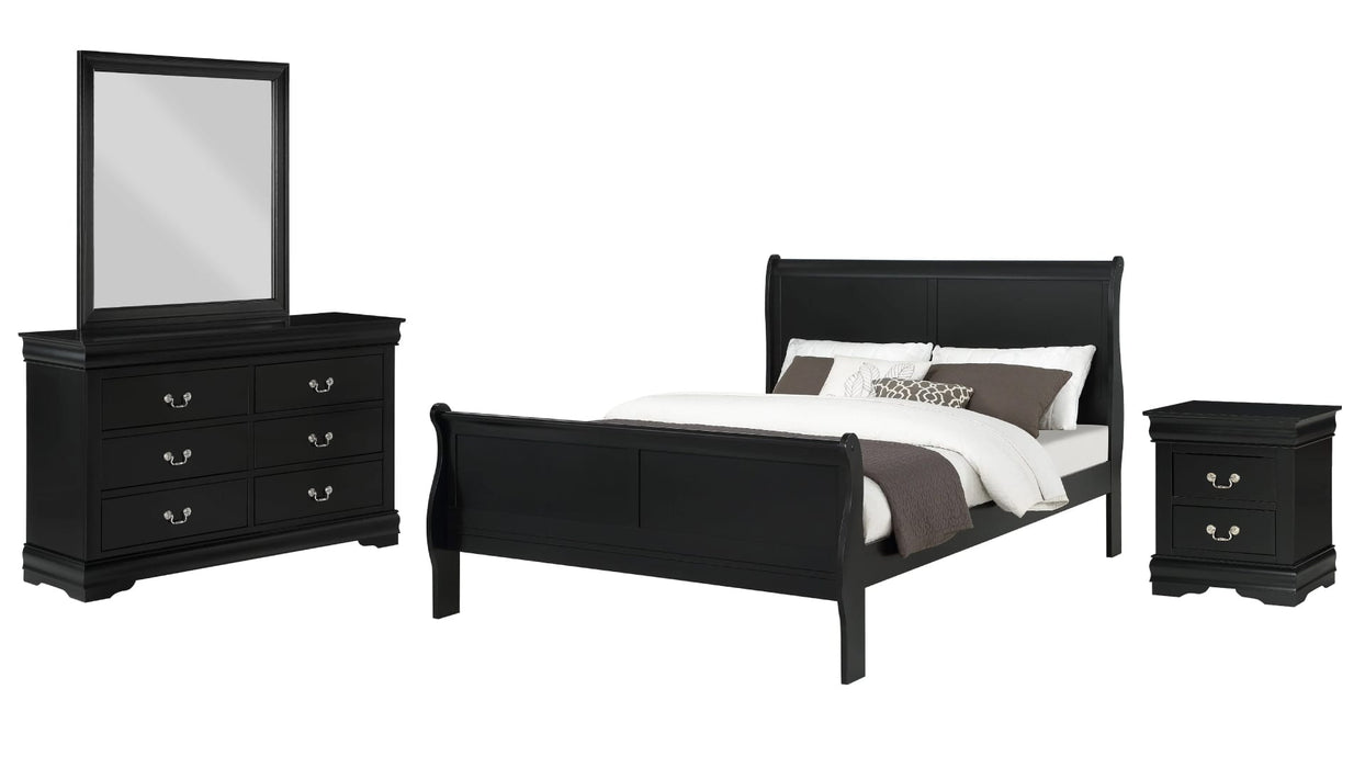 Louis Philippe Black Wood Full Bedroom Set