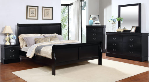 Louis Philippe Black Wood Full Bedroom Set