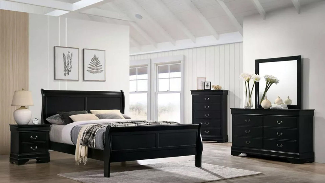 Louis Philippe Black Wood Queen Bedroom Set