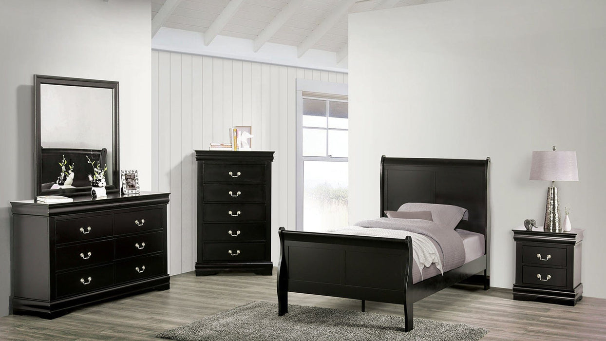 Louis Philippe Black Wood Twin Bedroom Set