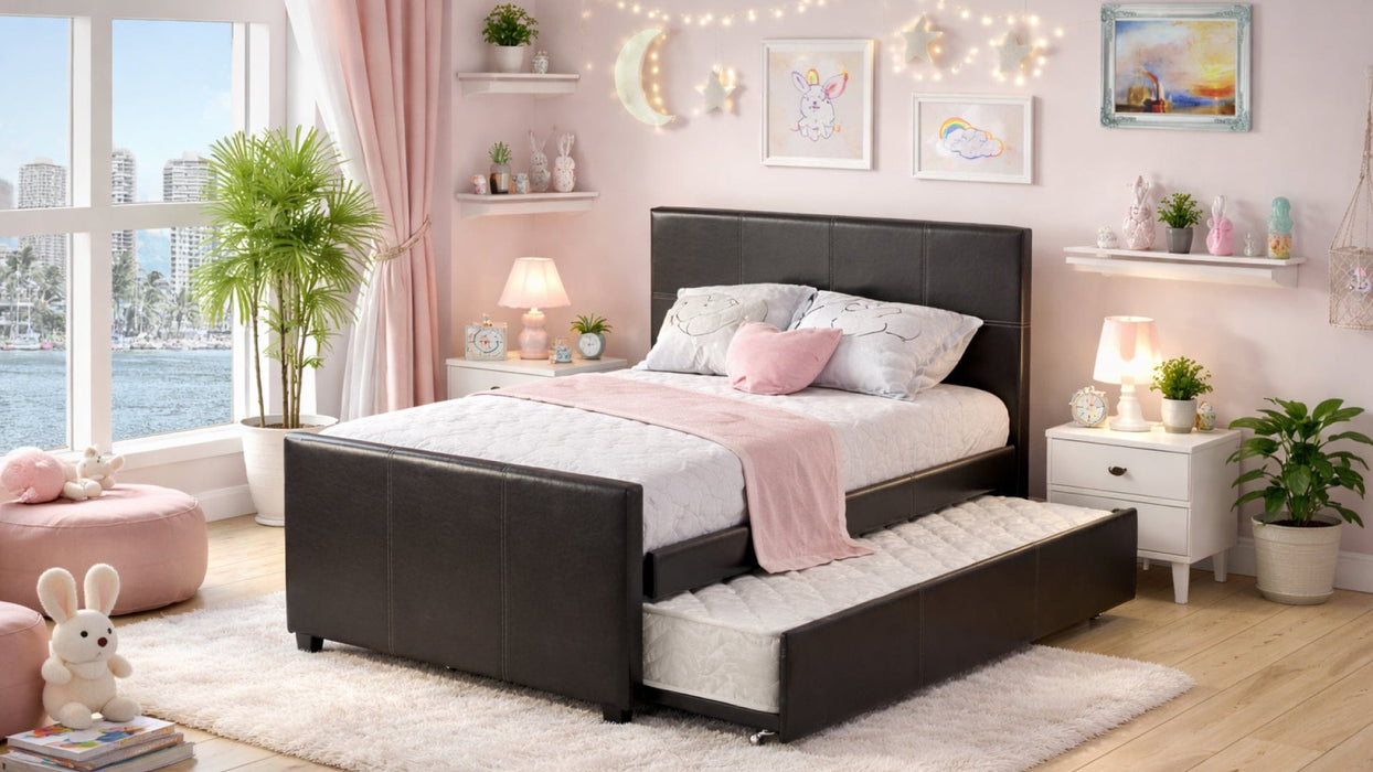 M7526 Black Faux Leather Twin Day Bed With Trundle