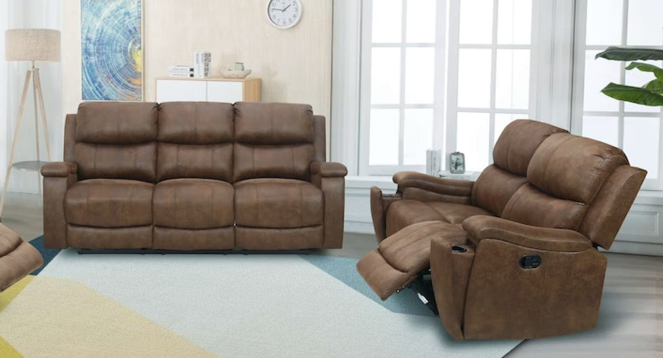 Marwood Brown Faux Leather Reclining Sofa And Loveseat Set