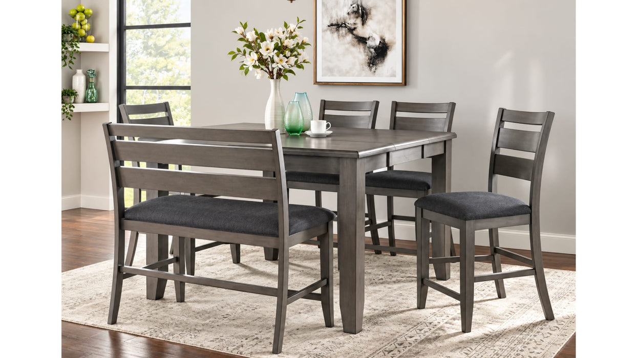 Mason Gray Wood And Upholstered Counter Height 6pc Dining Table, Chai