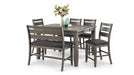 Mason Gray Wood And Upholstered Counter Height 6pc Dining Table, Chai