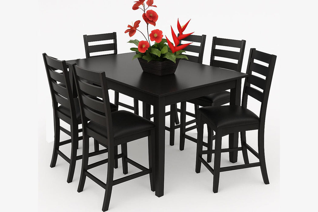 Max Brown Wood And Upholstered Counter Height 7pc Dining Table & Chai