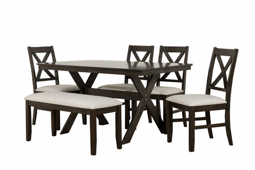 Meadows Brown Wood Standard Height 6pc Dining Table, Chair & Bench Se