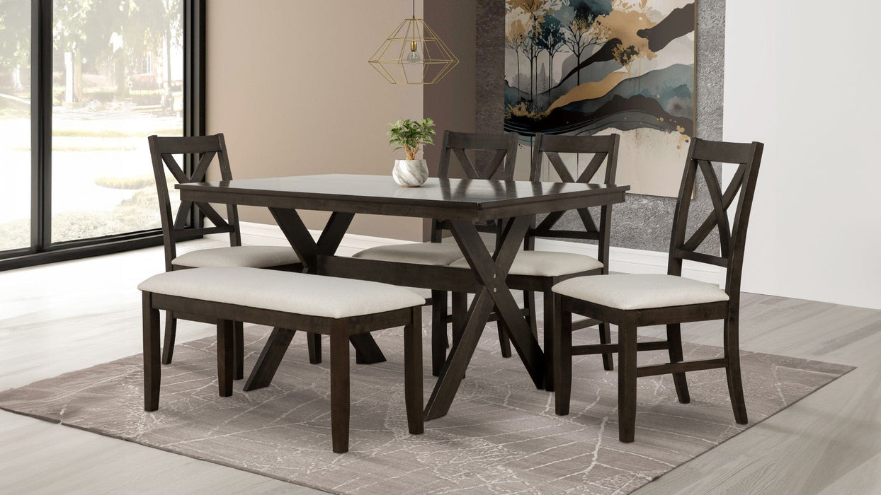 Meadows Brown Wood Standard Height 6pc Dining Table, Chair & Bench Se