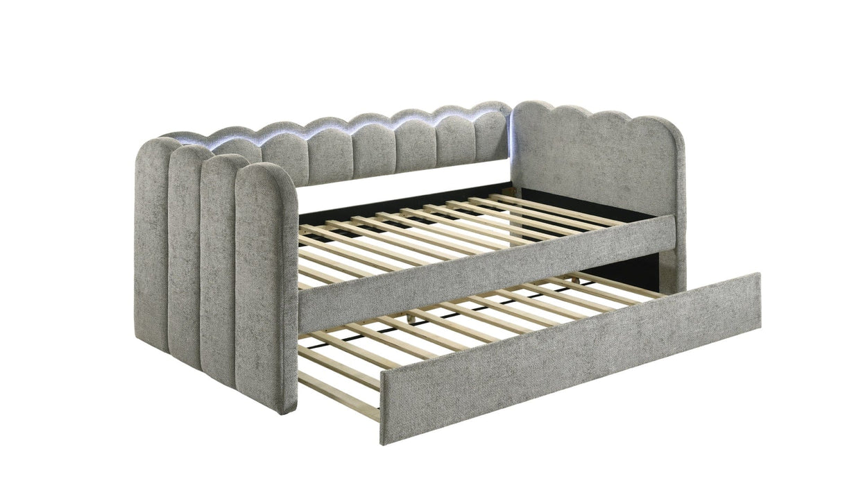 Melody Gray Wood And Upholstered Twin Over Twin Day Bed With Trundle