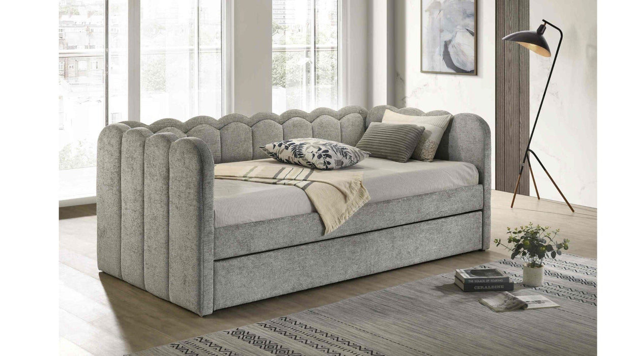 Melody Gray Wood And Upholstered Twin Over Twin Day Bed With Trundle