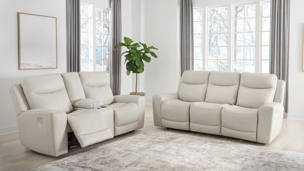 Mindanao Beige Faux Leather Power Reclining Sofa & Loveseat Set