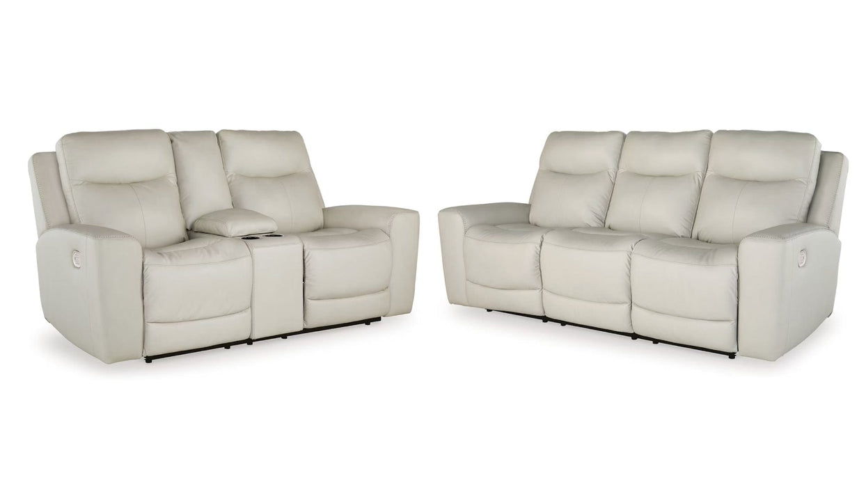 Mindanao Beige Faux Leather Power Reclining Sofa & Loveseat Set