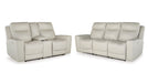 Mindanao Beige Faux Leather Power Reclining Sofa & Loveseat Set