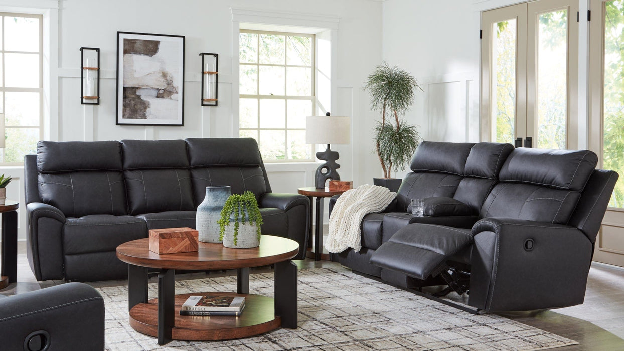 Montacute Gray Faux Leather Reclining Sofa And Loveseat Set