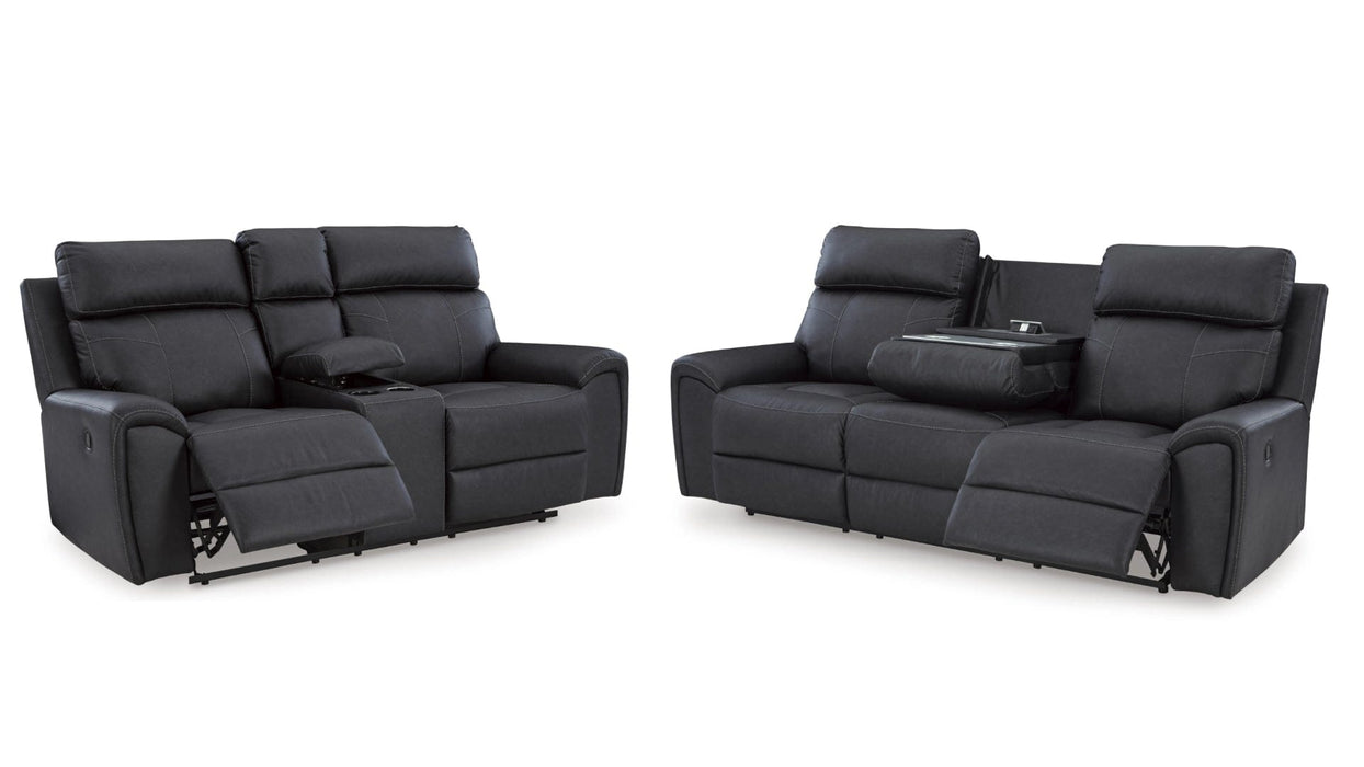 Montacute Gray Faux Leather Reclining Sofa And Loveseat Set