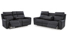 Montacute Gray Faux Leather Reclining Sofa And Loveseat Set