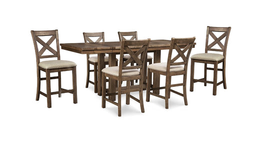 Moriville Brown Wood Counter Height 7pc Dining Table & Chair Set
