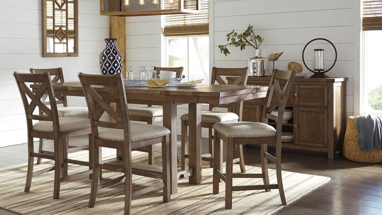 Moriville Brown Wood Counter Height 7pc Dining Table & Chair Set