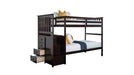 Ontario Brown Wood Twin Over Twin Bunk Bed with Stairway & Storage