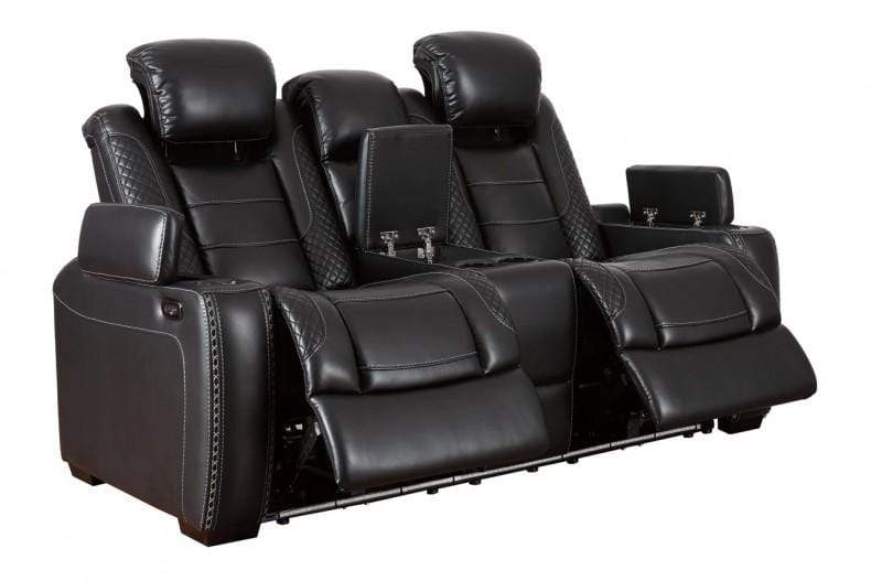 Party Time Black Polyester Blend Power Recliner Loveseat