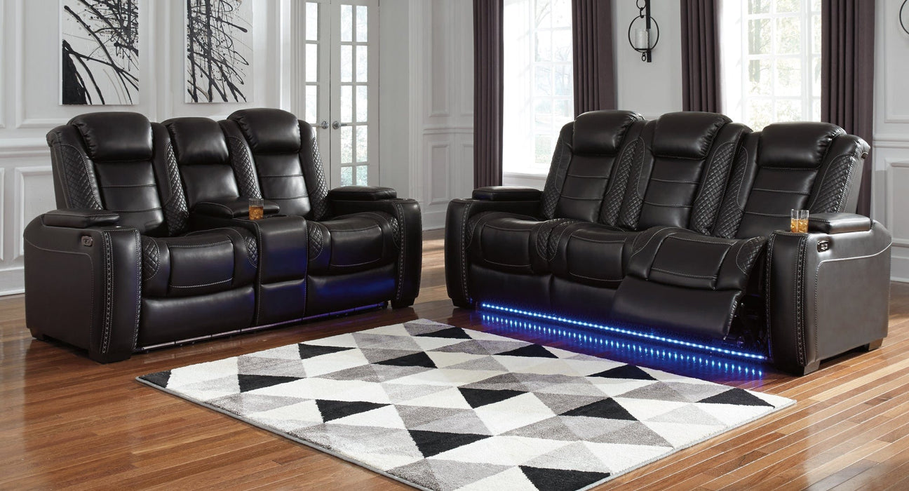 Party Time Black Polyester Blend Power Reclining Sofa & Loveseat Set