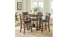 Pasadena Brown Wood And Upholstered Bar Height 5pc Dining Table & Cha